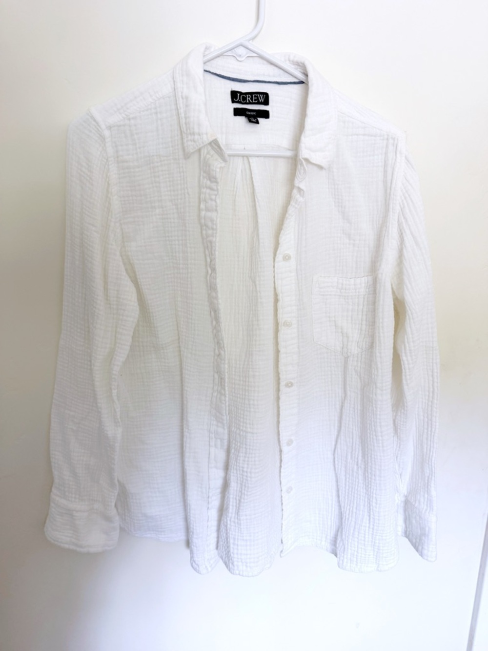 J. Crew White Gauze Button Down Shirt Size 10 Classic Crinkle Cotton Beach Top